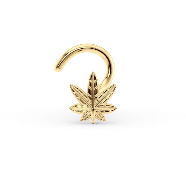14K Leaf Curved Nose Ring - 20G