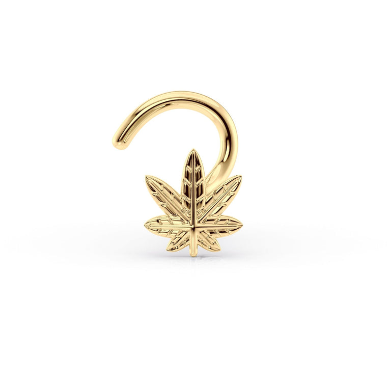 14K Leaf Curved Nose Ring - 20G