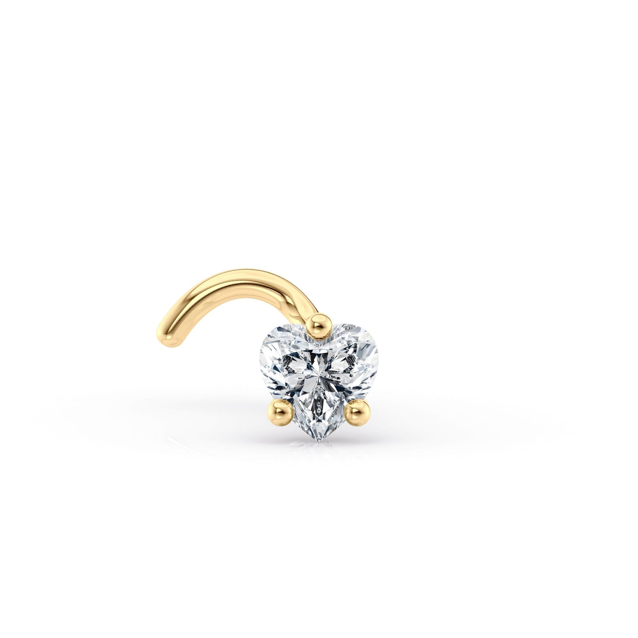 14K Heart Shaped CZ Curved Nose Ring - 20G