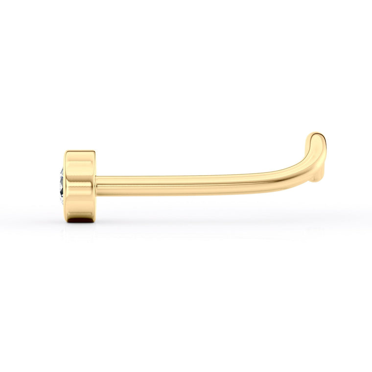 14K Bezel Set Cubic Zirconia Curved Nose Ring - 20G