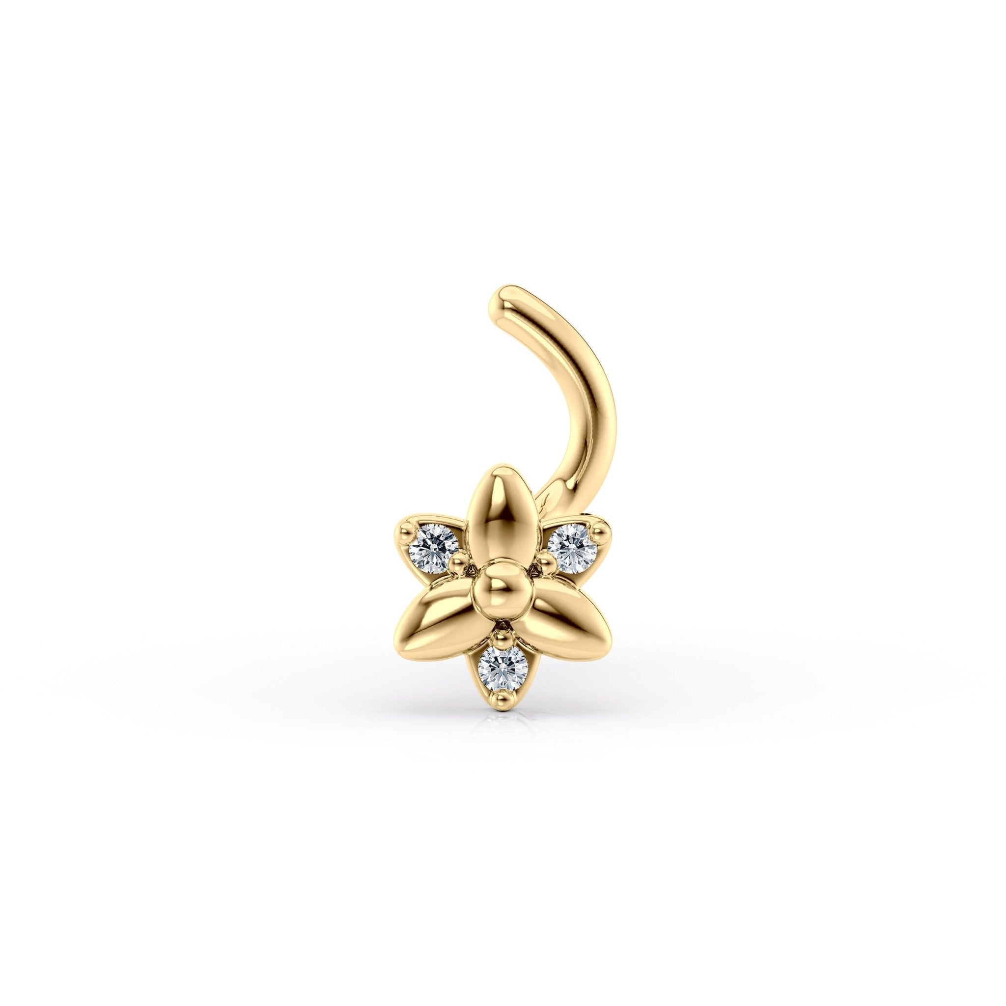 14K Flower CZ Curved Nose Ring - 20G