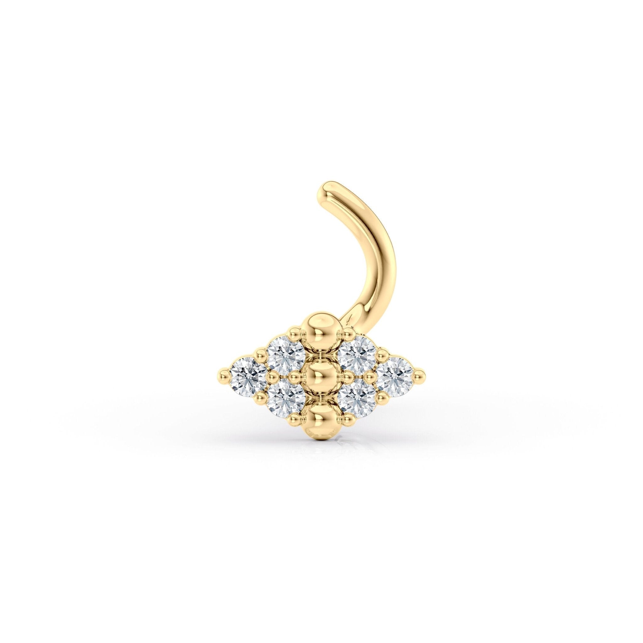 14K Diamond Shape CZ Curved Nose Ring - 20G