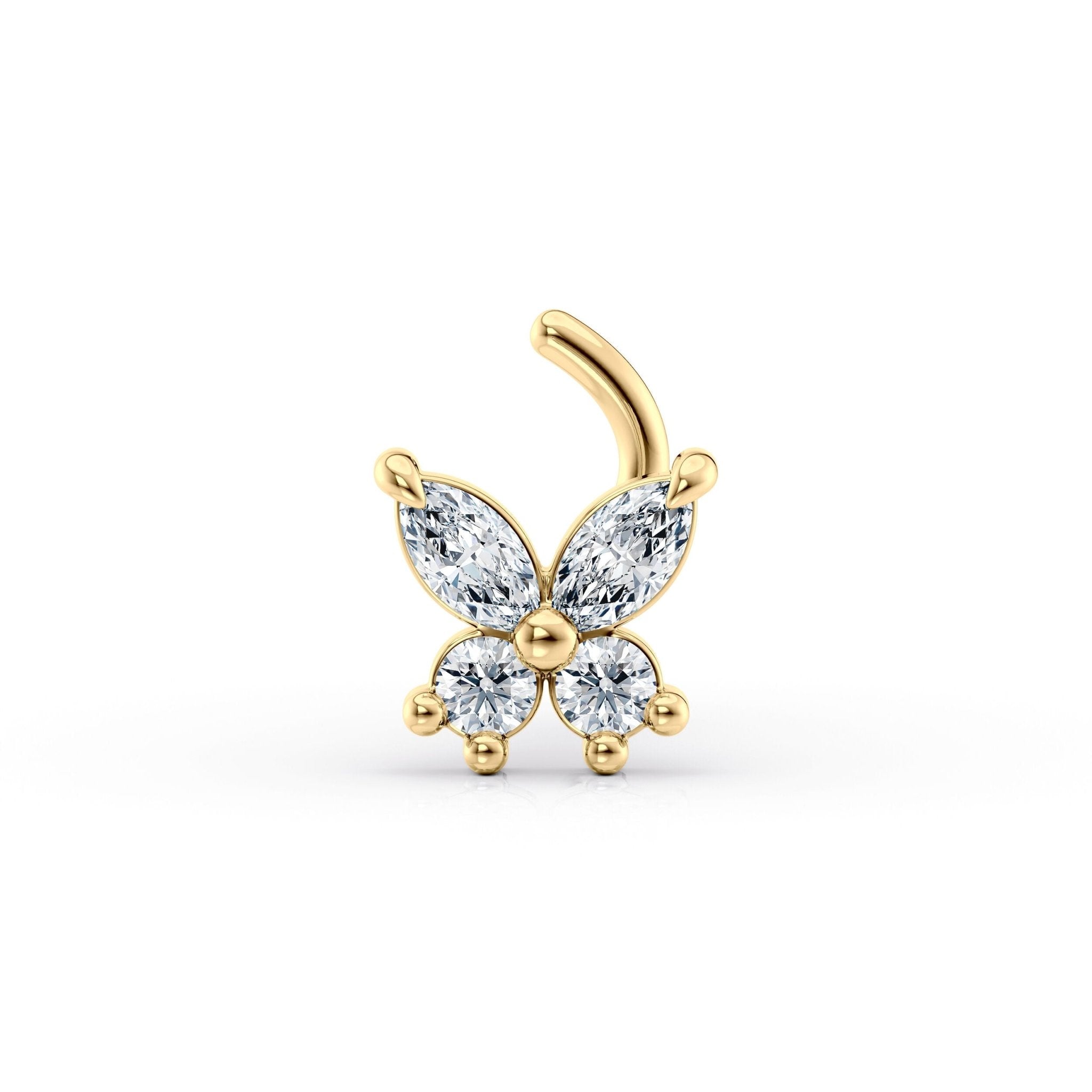 14K Butterfly Cubic Zirconia Curved Nose Ring - 20G