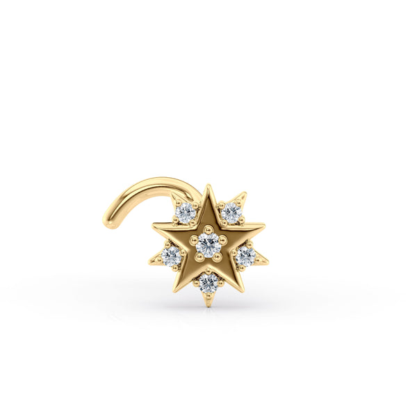 14K Astral Cubic Zircoia Curved Nose Ring - 20G