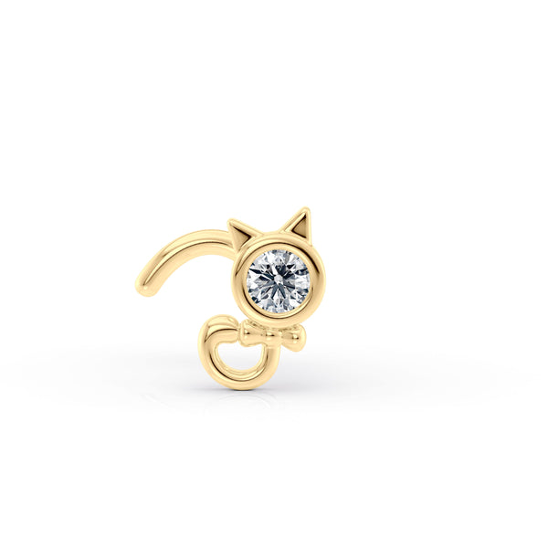 14K Cat Cubic Zircoia Curved Nose Ring - 20G