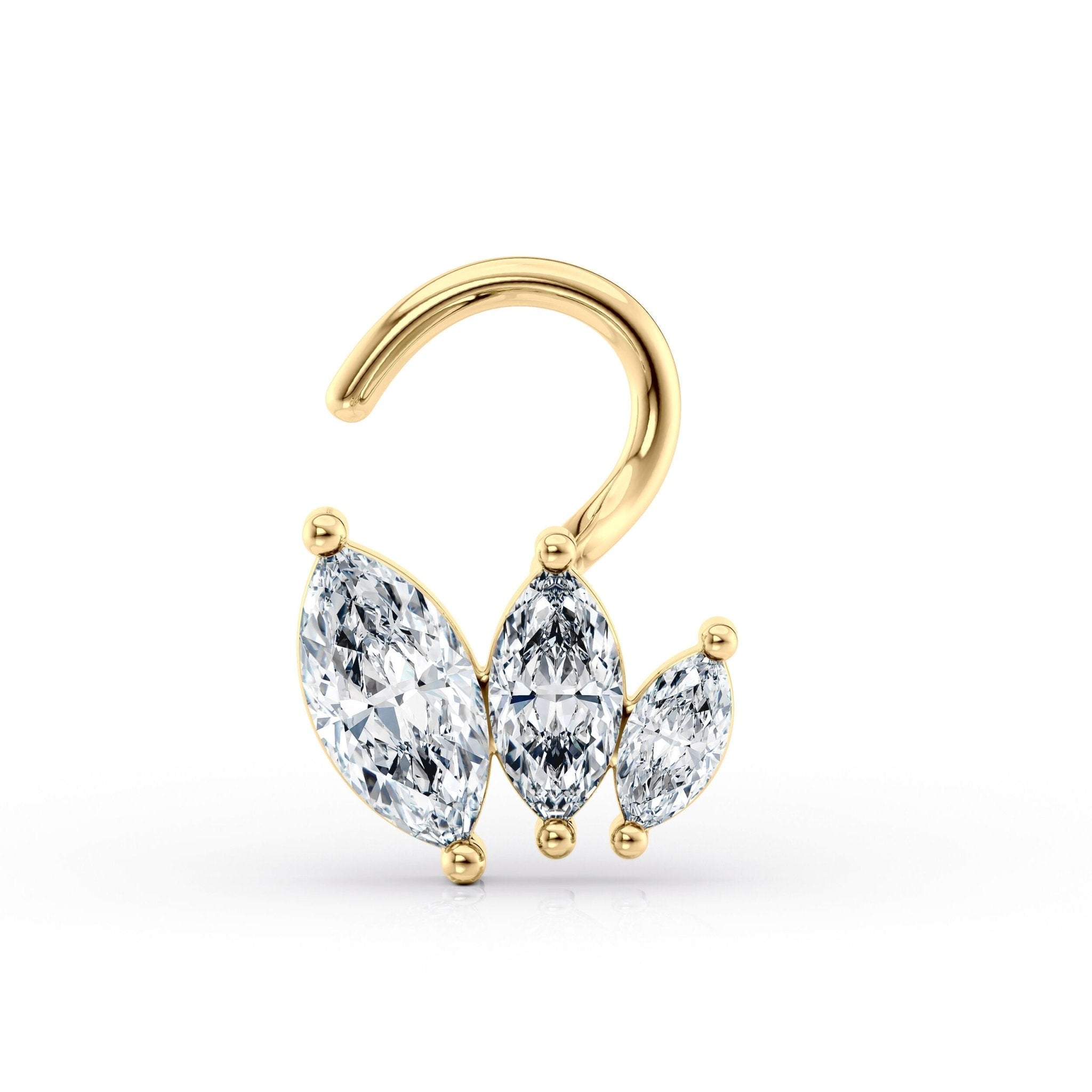 14K Marquee Cubic Zircoia Curved Nose Ring - 20G