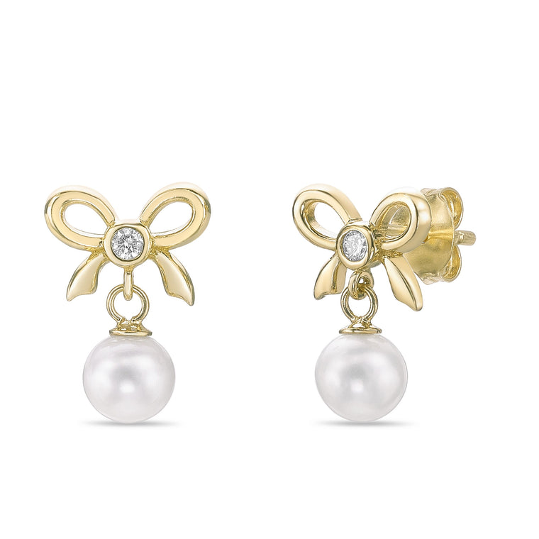 Dangle Bow Pearl Earrings
