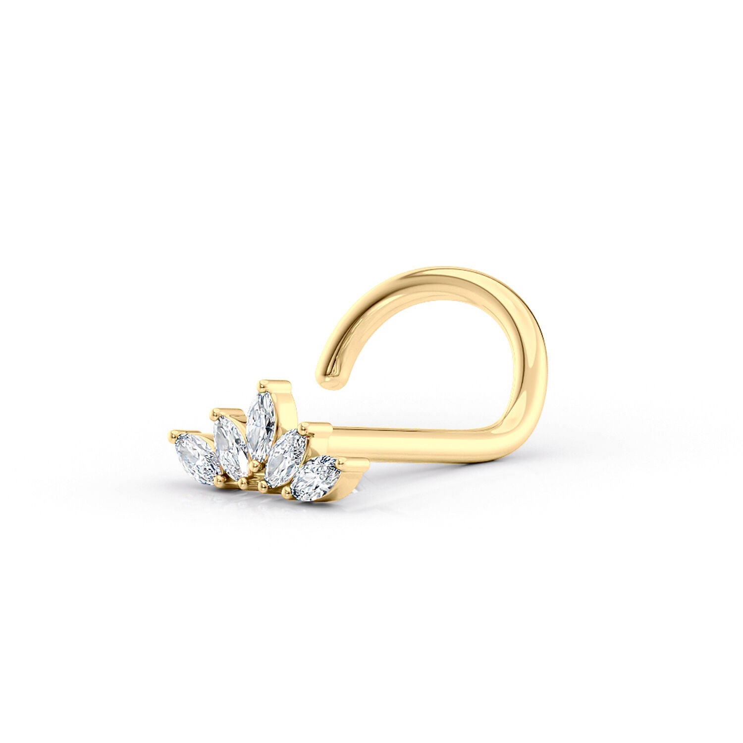 14K Fan Cluster CZ Curved Nose Ring - 20G