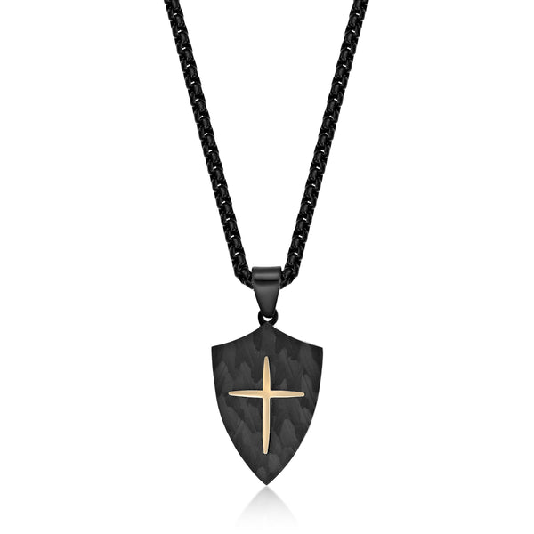 Men's Shield Pendant in Black Ion Plated Stainless Steel