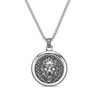 Lion Medallion Pendant in Antique Finish Stainless Steel