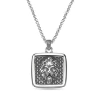 Lion Square Medallion Pendant in Antique Finish Stainless Steel