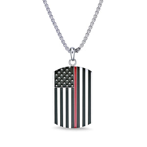 American Flag Dog Tag in Red Enamel Stainless Steel