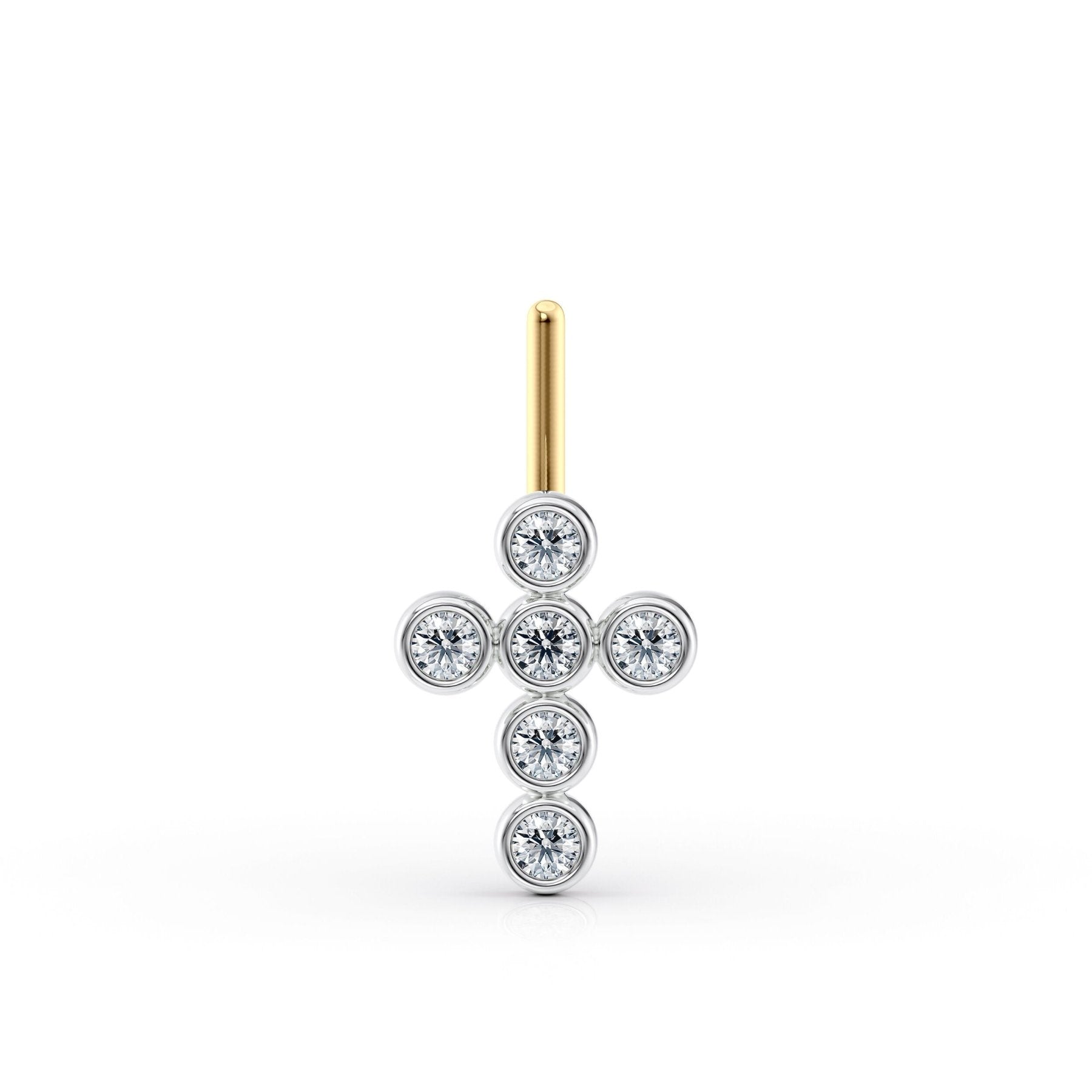 14K Gold Cross 0.05 Carat Lab Grown Diamond Nose Stud - 20G