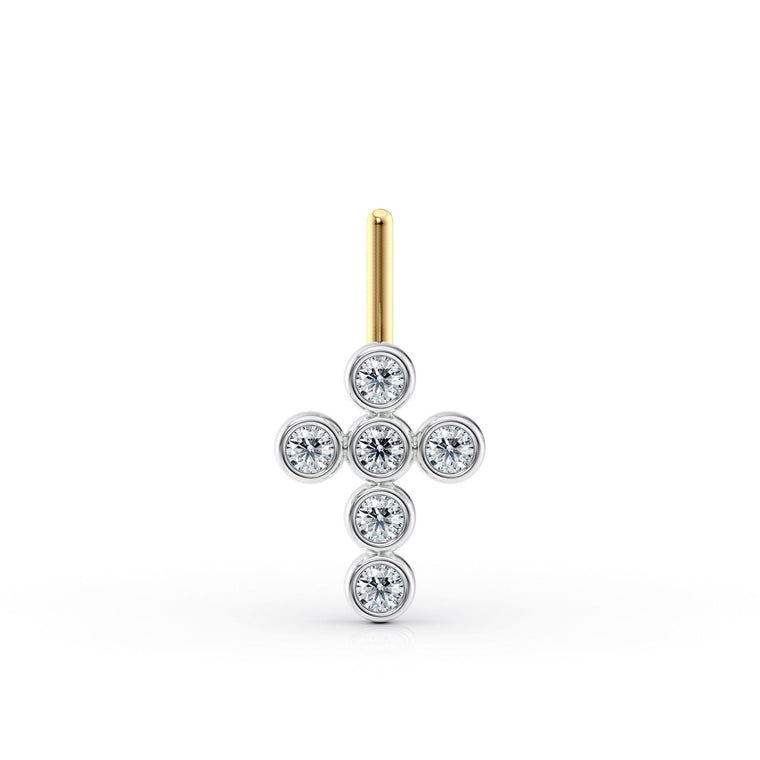 14K Gold Cross 0.05 Carat Lab Grown Diamond Nose Stud - 20G
