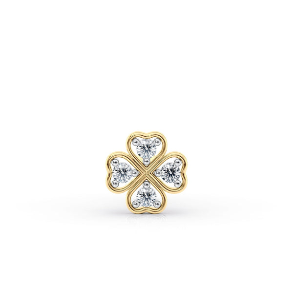 14K Gold Clover 0.04 Carat Lab Grown Diamond Nose Stud - 18G