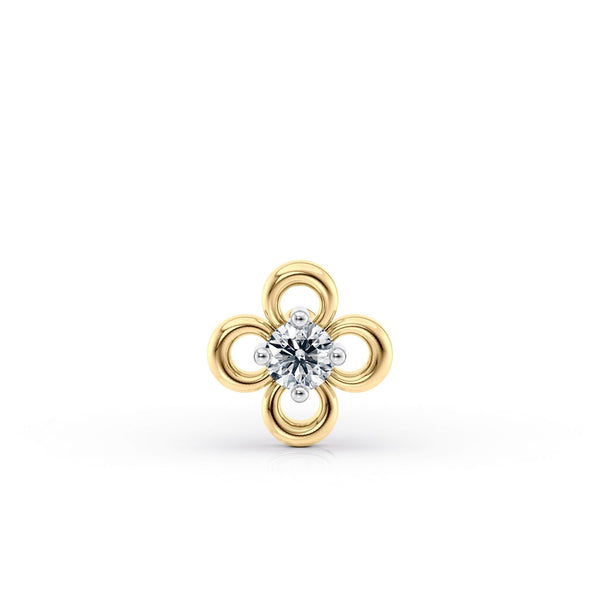 14K Gold Floral 0.04 Carat Lab Grown Diamond Nose Stud - 18G