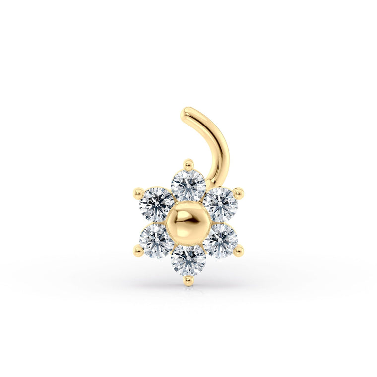 14K Flower Cubic Zirconia Curved Nose Ring - 20G