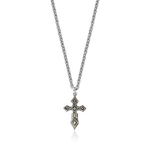 Men's Two-Tone Cross Pendant in Sterling Silver with Yellow Gold Plated Accent