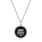 Men’s Black Agate Tiger Medallion Pendant in Stainless Steel