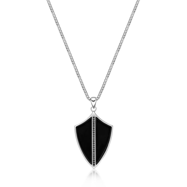 Men's Black Spinel Shield Pendant in Sterling Silver