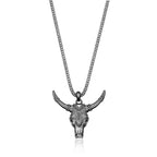 Men's Bull Pendant with Black Spinel in in Oxidized Sterling Silver