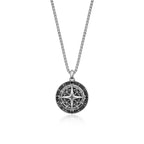 Men's Black Spinel Compass Medallion Pendant in Sterling Silver