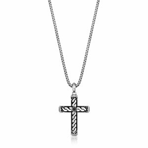 Men's Black Spinel Cross Pendant in Sterling Silver