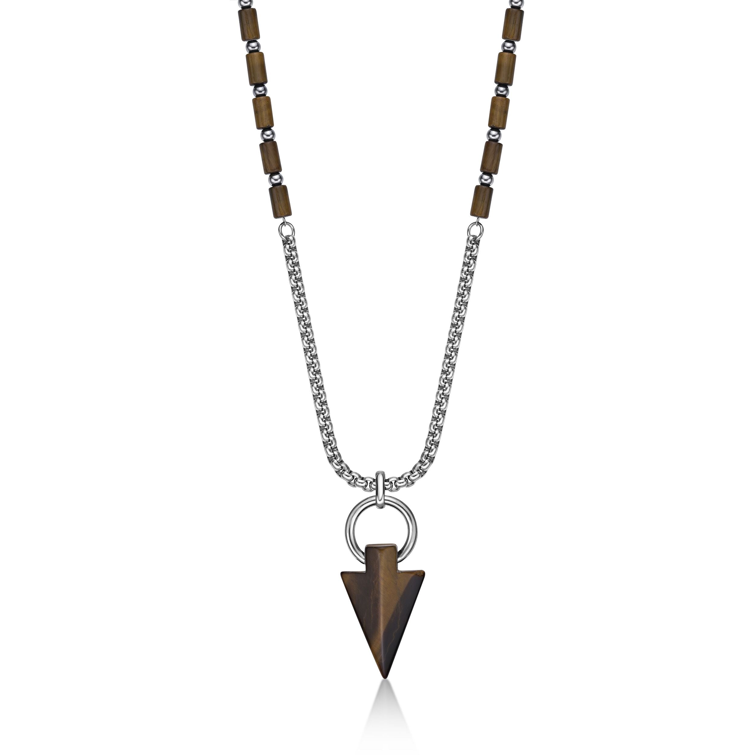 Men's Tiger Eye Arrowhead Necklace in Sterling Silver
