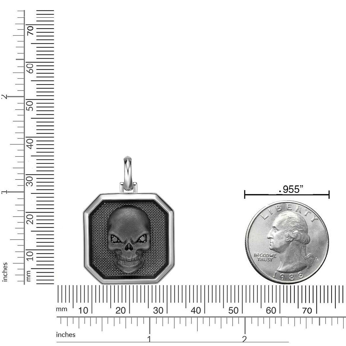 Skull Medallion Pendant with Black Diamond Accents in Sterling Silver