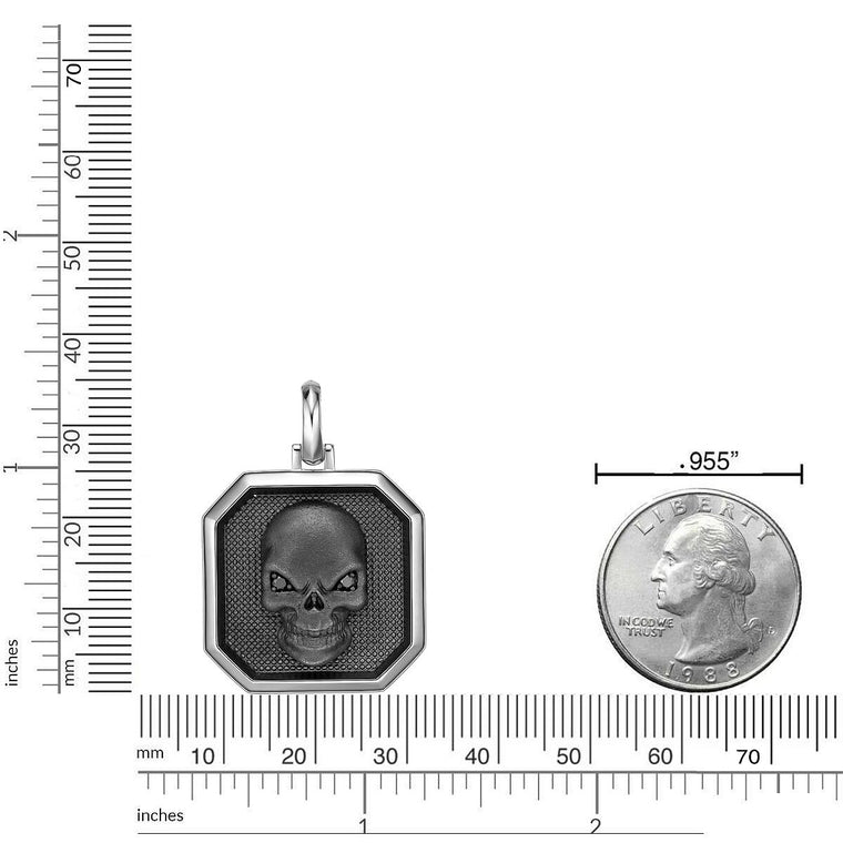 Skull Medallion Pendant with Black Diamond Accents in Sterling Silver