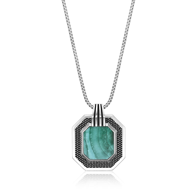 Malachite Octagon Medallion Pendant in 925 Sterling Silver