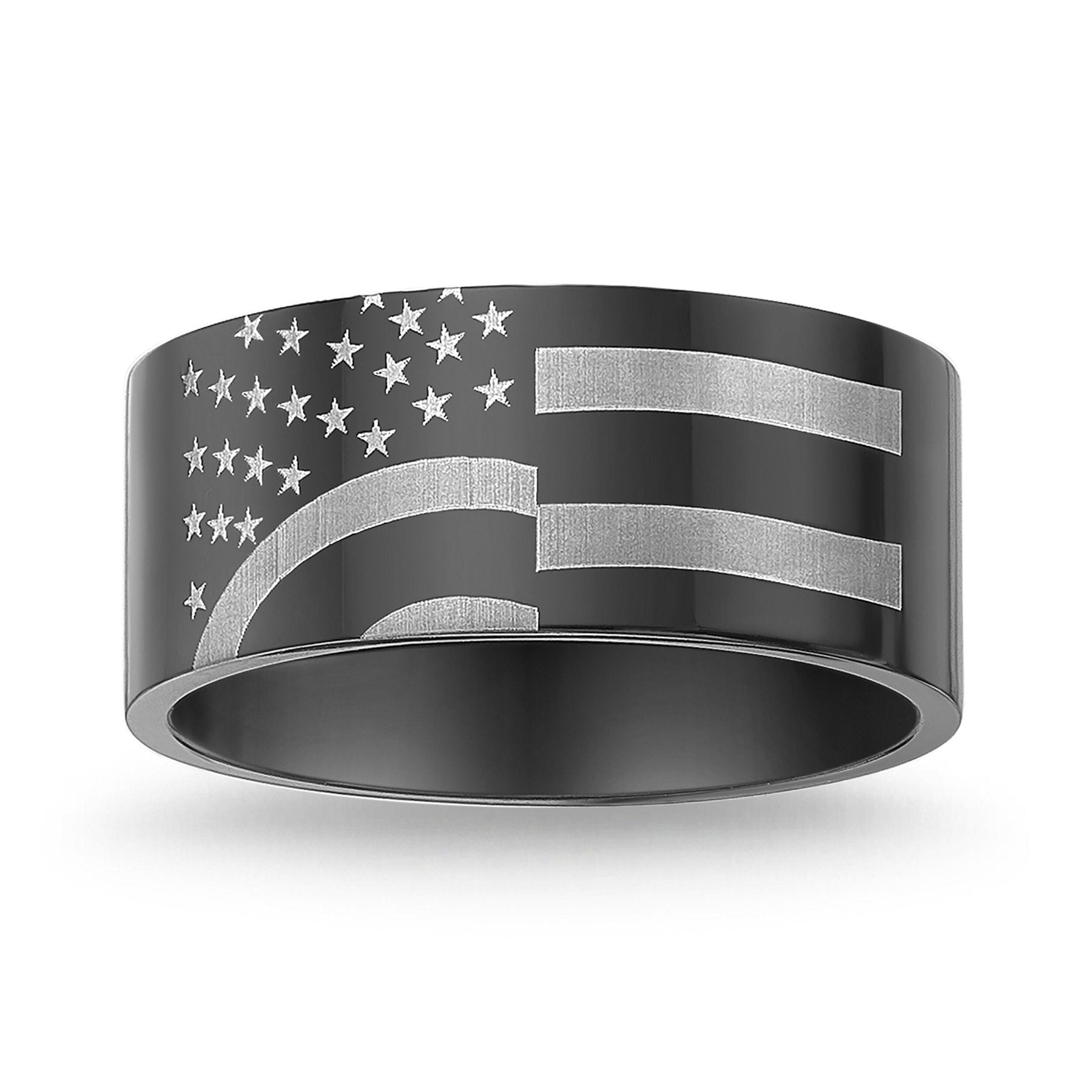 American Flag Band in Black Ion-Plated Stainless Steel