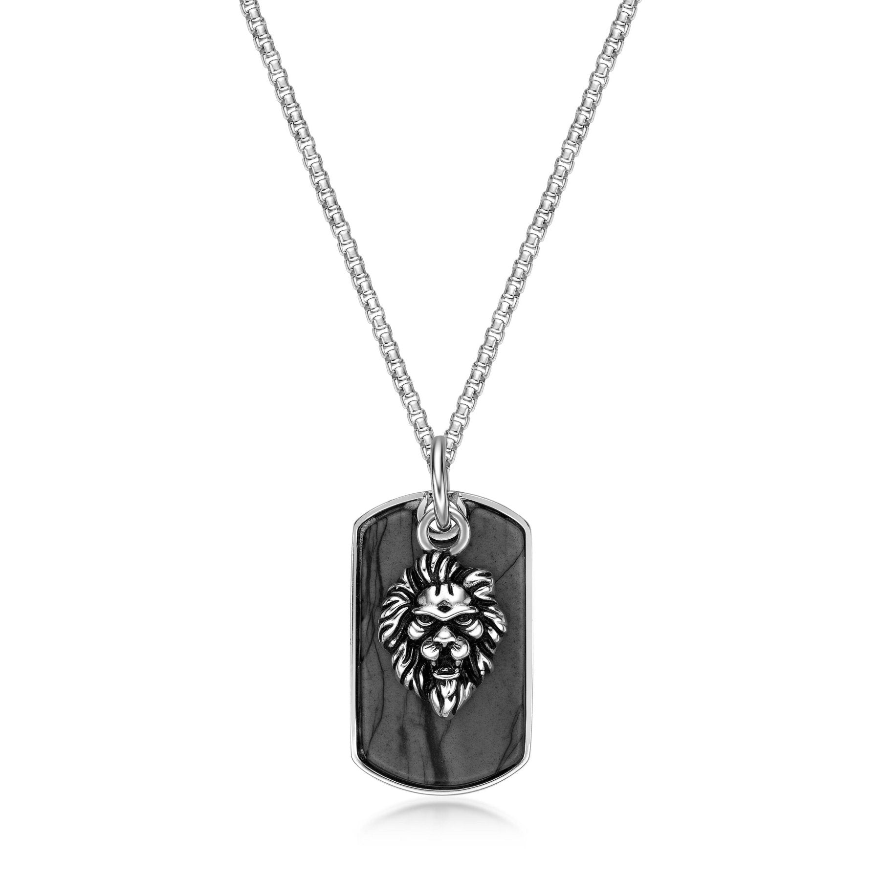Men's Picasso Jasper Lion Dog Tag in Stainless Steel