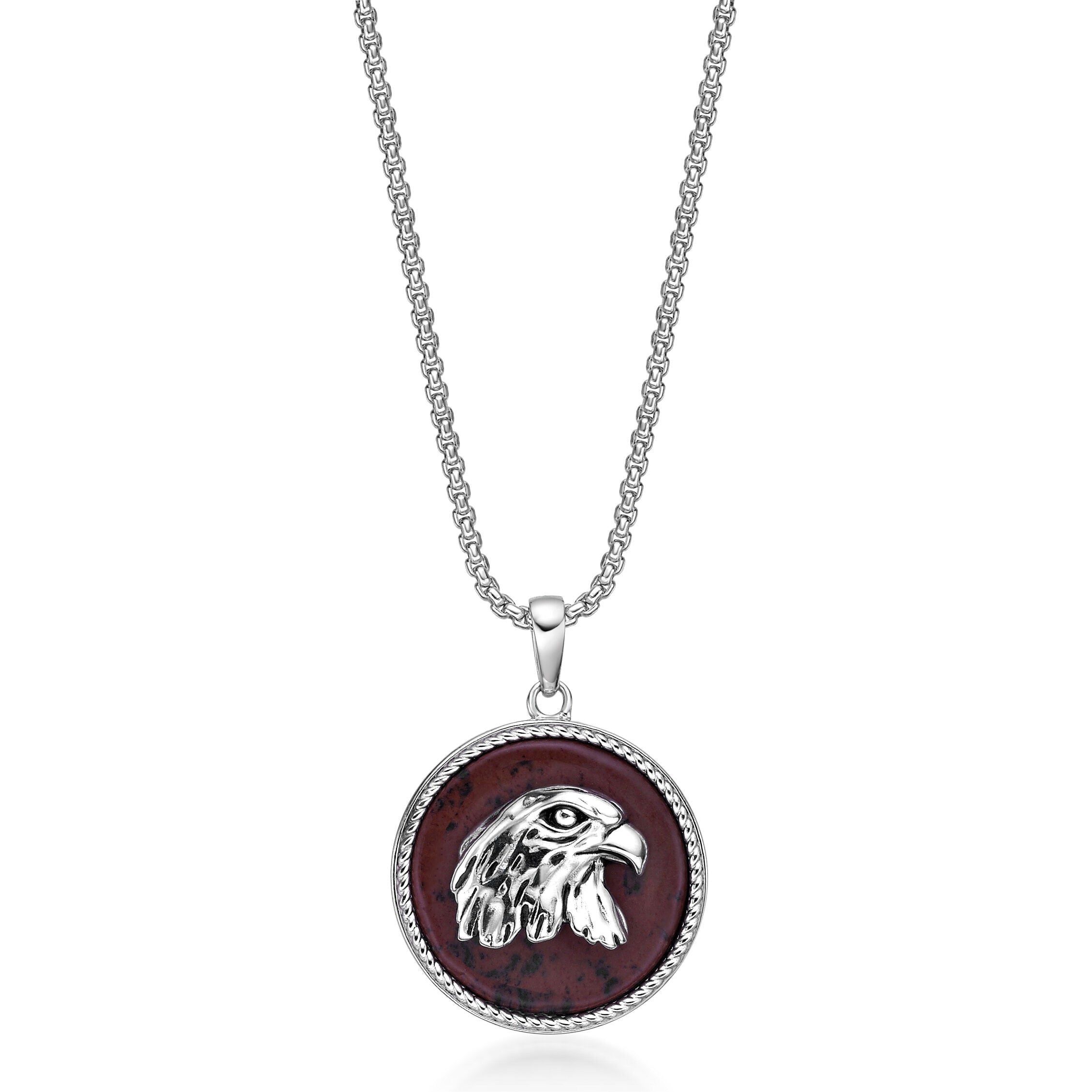 Round Eagle Pendant in Brown Obsidian and Serling Silver