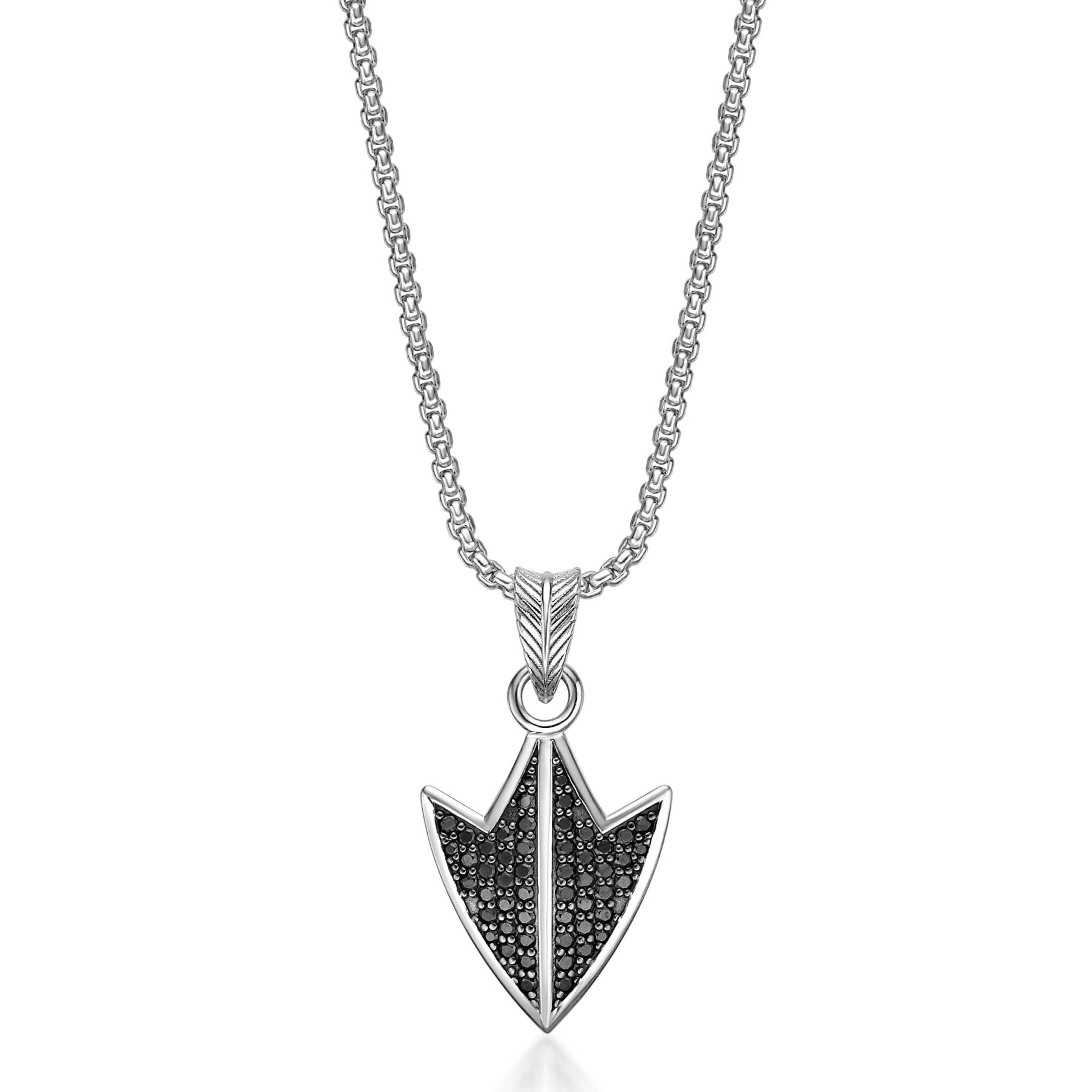 Men’s Arrowhead Pendant with Black Spinel in Sterling Silver