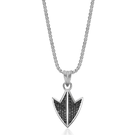Men’s Arrowhead Pendant with Black Spinel in Sterling Silver