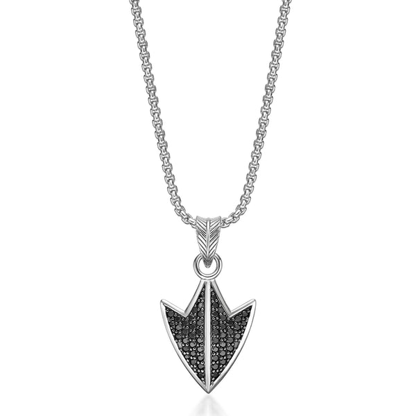 Men’s Arrowhead Pendant with Black Spinel in Sterling Silver