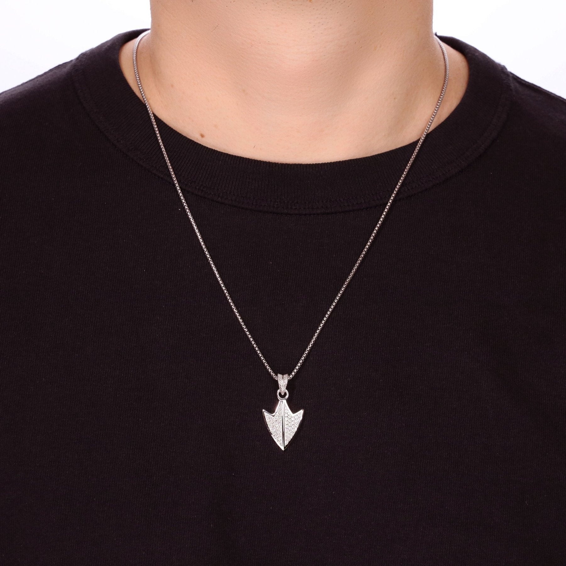 Men's Arrowhead Pendant with Lab-Created White Sapphire in Sterling Silver