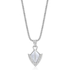 Men’s Mother of Pearl & Lab-Created White Sapphire Arrowhead Pendant in Sterling Silver