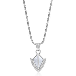 Men’s Mother of Pearl & Lab-Created White Sapphire Arrowhead Pendant in Sterling Silver