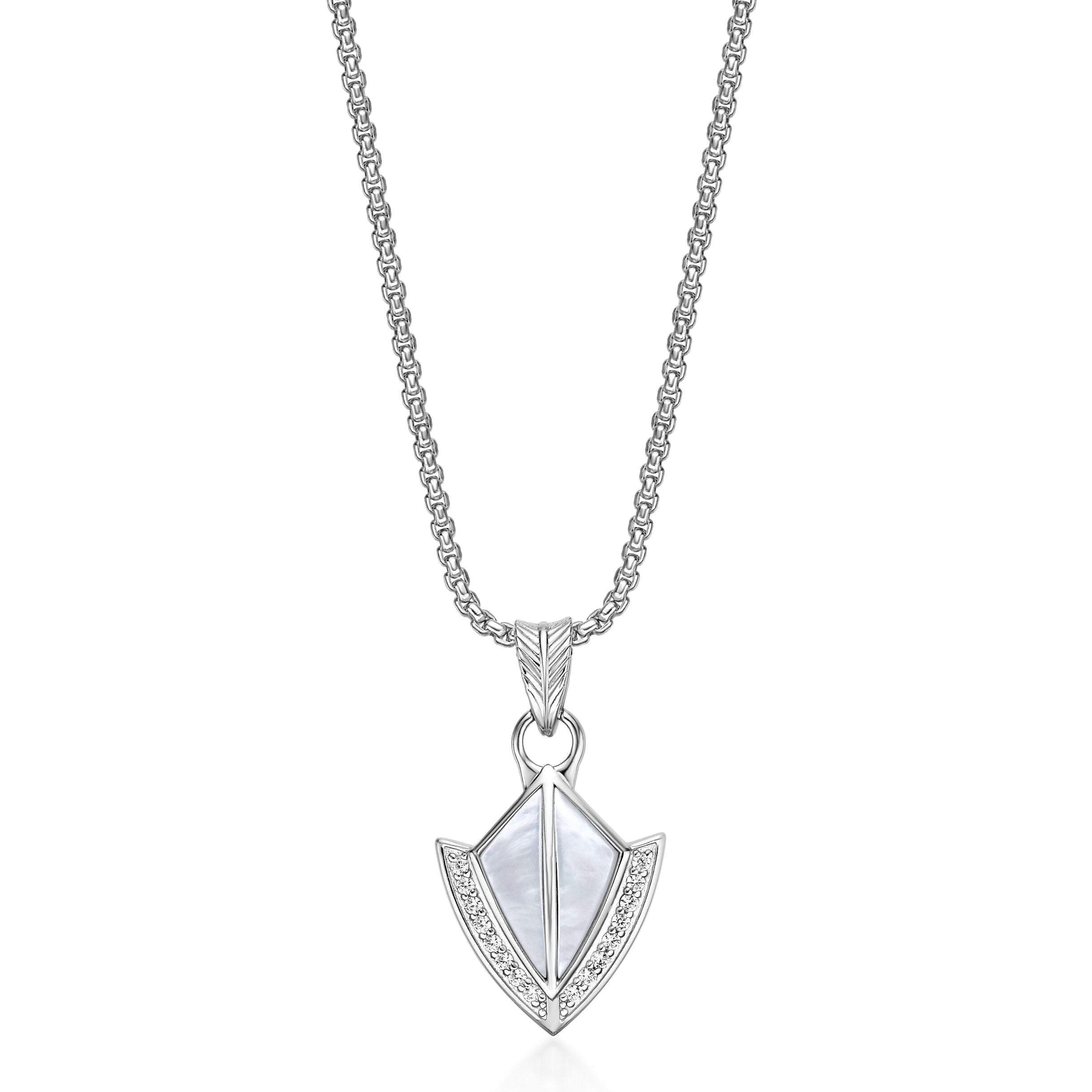 Men’s Mother of Pearl & Lab-Created White Sapphire Arrowhead Pendant in Sterling Silver