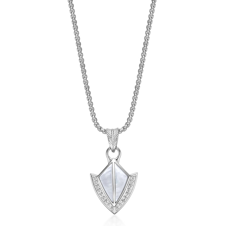 Men’s Mother of Pearl & Lab-Created White Sapphire Arrowhead Pendant in Sterling Silver