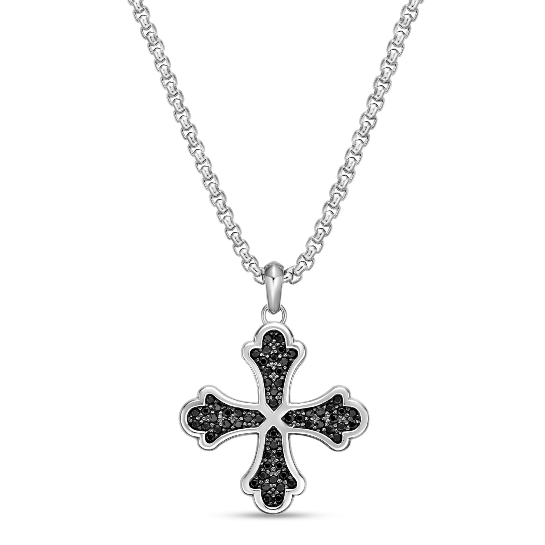 Men's Black Spinel Cross Pendant in Sterling Silver