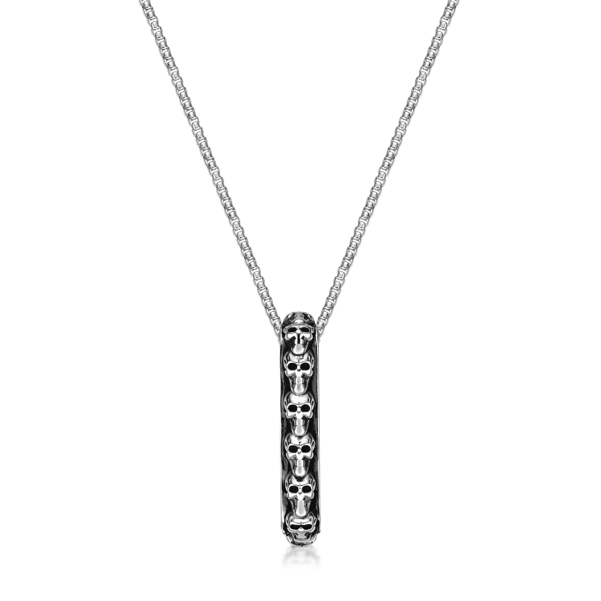Men's Skull Pendant with Howlite Accent in Sterling Silver