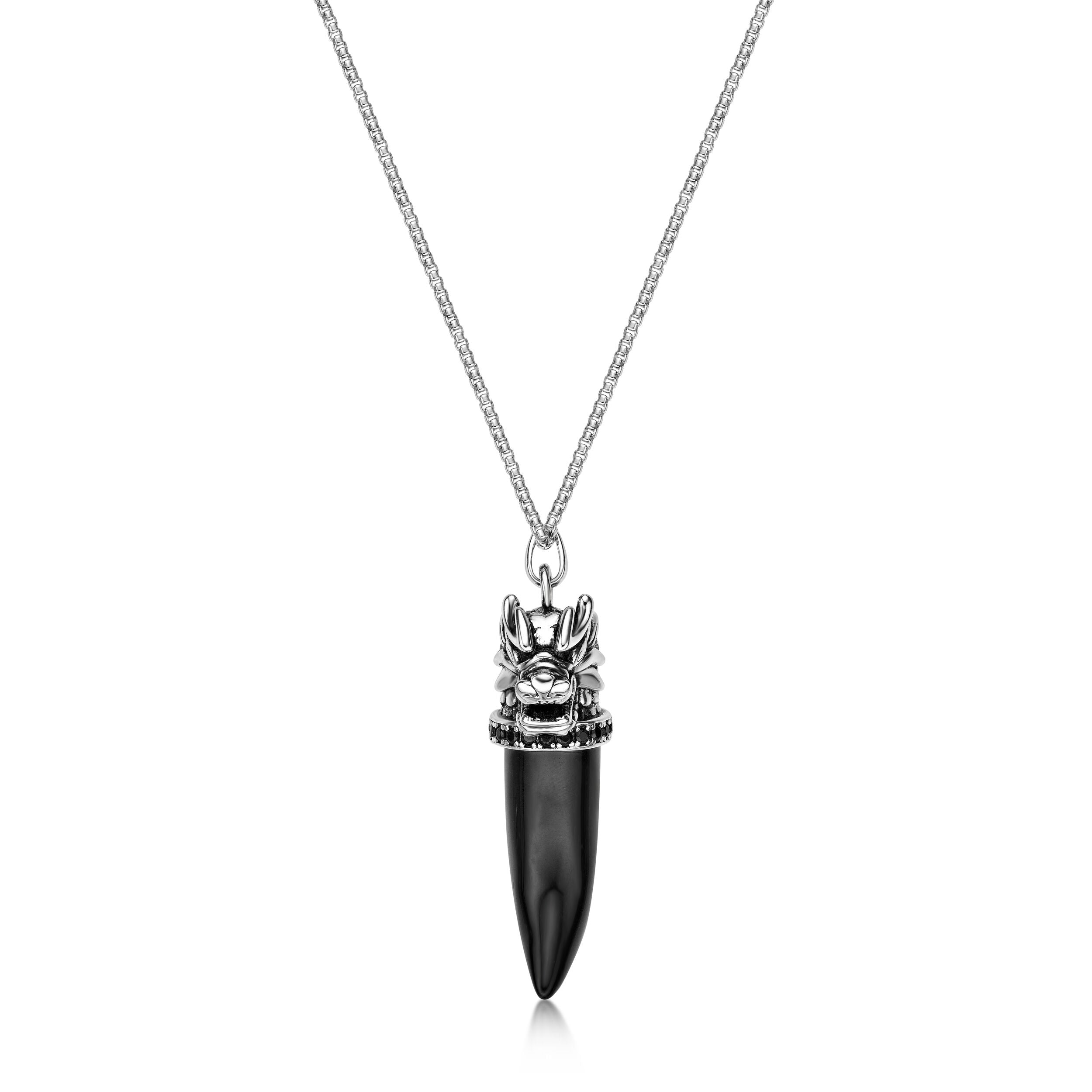 Men's Black Agate Claw Pendant with Black Spinel in Sterling Silver