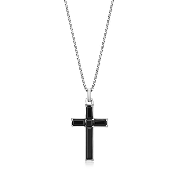 Men's Black Onyx Cross Pendant in Sterling Silver