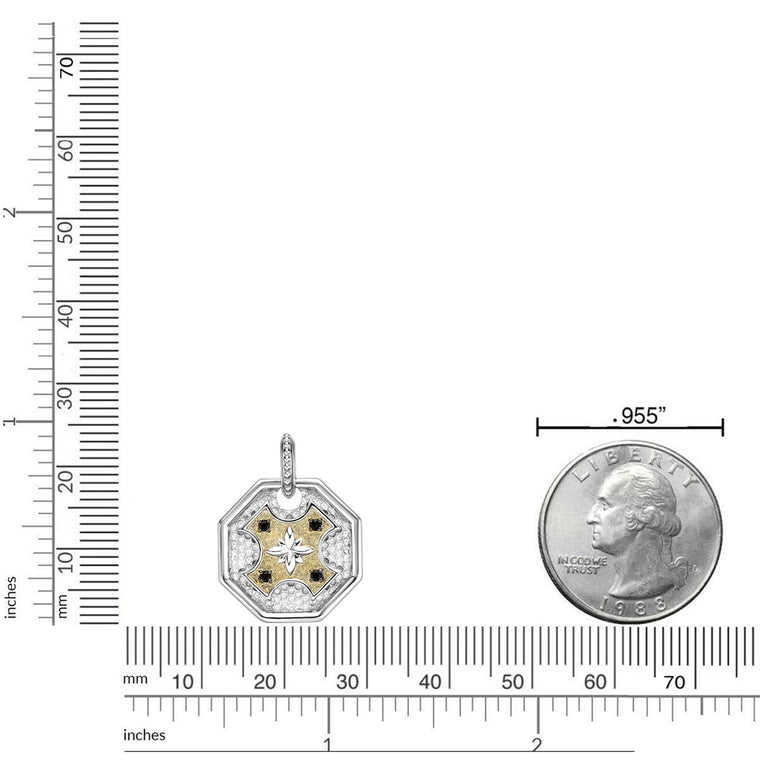 Men's Two-Tone Black Spinel Medallion Pendant in Sterling Silver