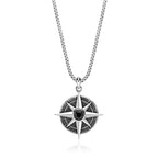 Men's Black Spinel Compass Pendant in Sterling Silver