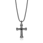 Men's Black Spinel Cross Pendant in Sterling Silver