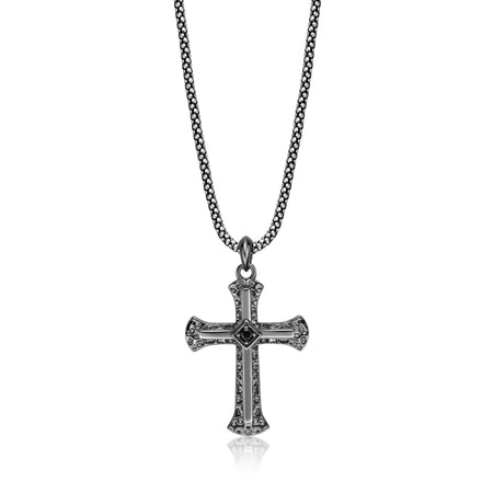 Men's Black Spinel Cross Pendant in Sterling Silver